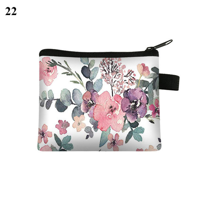 Fashion Brand Wallet Women Lovely Bowknot Flower Print Small Coin Bag Wallet Canvas Zipper Female Coin Purse Purse Earphone