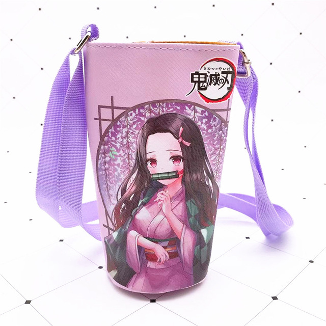 Devil Blade Cartoon Anime Peripheral PU Cup Cover Demon Slayer Kimetsu no Yaiba Kamado Nezuko Student Children Kids Kettle Bag