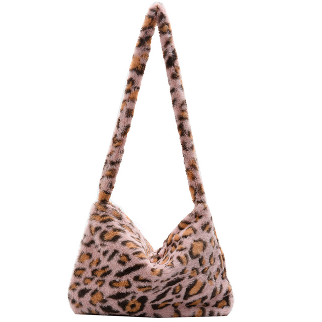 Fashion Women Cow Print Small Shoulder Bags Female Winter Plush Underarm Bags Leopard Zebra Pattern Fluffy Tote Bags Small Purses