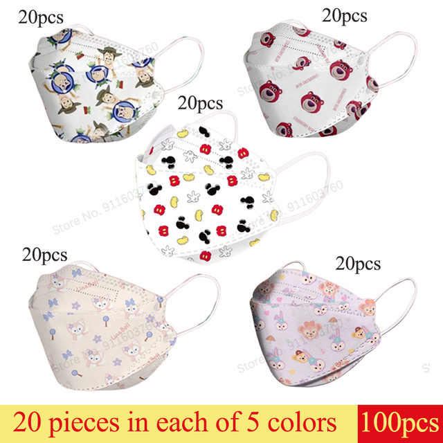 Disney Children KN95 Face Mask Anime Mickey Cartoon Cute 4-layers Breathable for 4-12 Years FFP2 Mouth Mascarillas 10pcs/bag