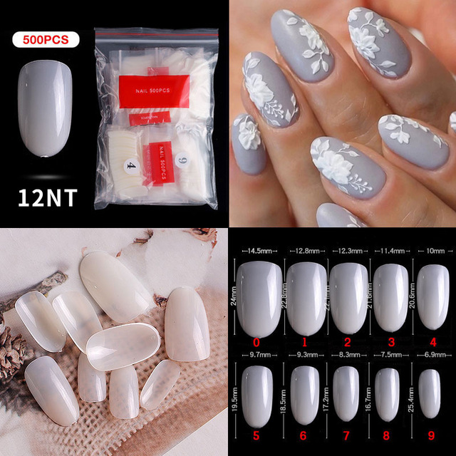 500pcs False Nail Extension Full Cover Fake Nails French False Nail Clear/White False Nail Tips Art Manicure Tool French Nail