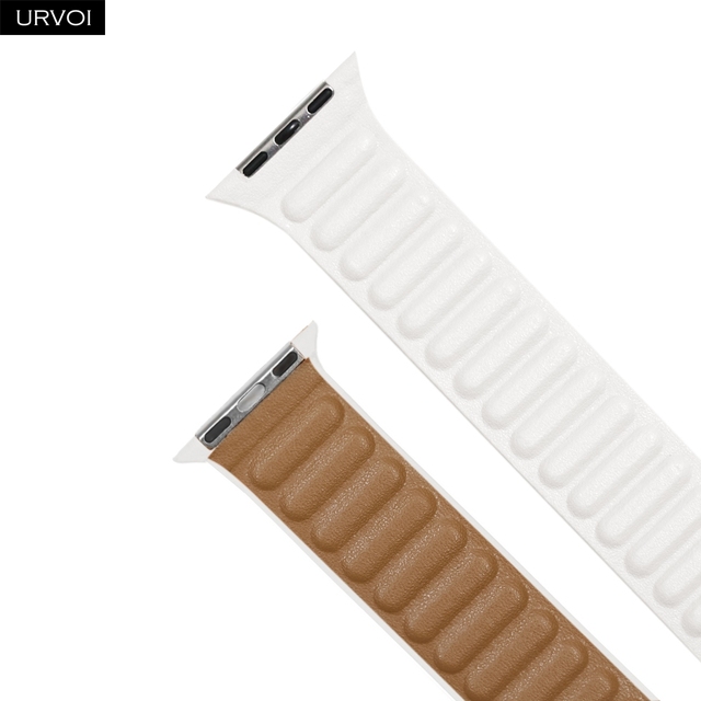 URVOI Leather Link For Apple Watch Series 7 6 SE 5 4 321 Leather Band Two Tone Strap With Magnetic Loop Buckle Brown Back