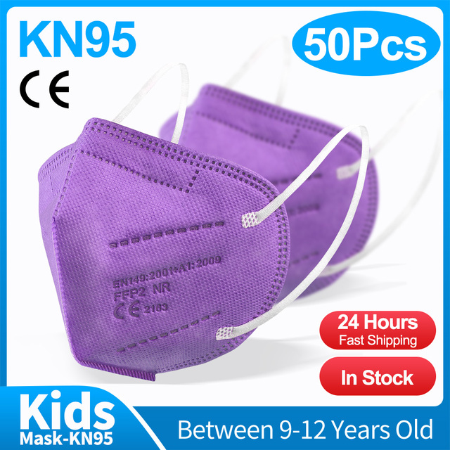 10-50 قطعة KN95 قناع N95MASK ffp2mask 9-12 سنوات للأطفال ffp2 mascarillas fpp2 niños homologadas negras masques منظمة ffpp2