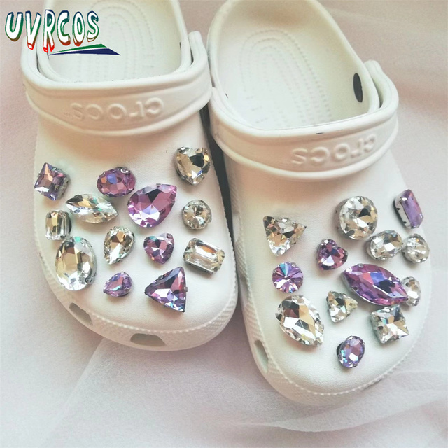 1 Set Handmade DIY Crocs Charms Bling JIBZ Buckle Rhinestone Accessories Metal Chain Clog Garden Shoe Decoration Girls 지지