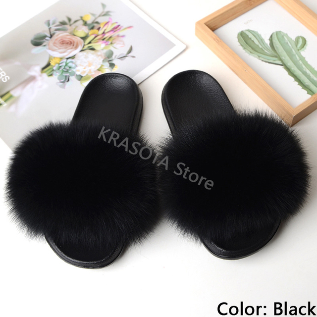 Natural Fur Slippers Women Home Fluffy Slippers House Furry Slides Luxury Summer Flip Flops with Real Fur Wholesale Dropshipping