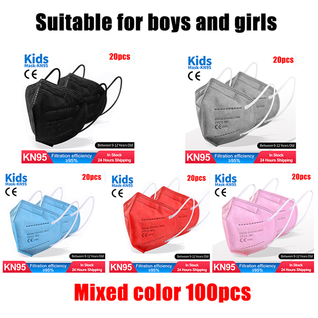 ffp2 kids mask anti-dust breathable 5 layers multicolor european specification reusable girls 9-12 years kn95 face mask