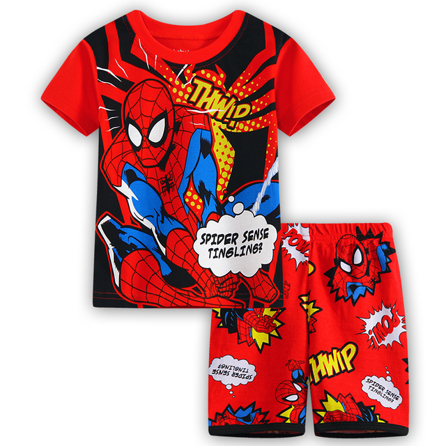 Children's short-sleeved cotton pajamas summer clothes children's sleepwear cartoon T-shirt spiderman