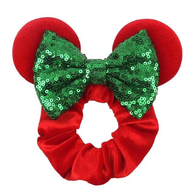 Little Girls Hair Band Kids Mickey Minnie Soft Hair Bow Children Sequin Velvet Ponytail Holders Baby No Damage Rubber Hair Tie