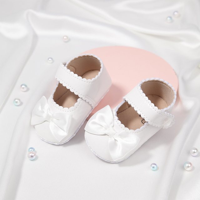 Newborn Baby Shoes Baby Boy Girl Shoes Girl Classic Bowknot Rubber Sole Anti-slip PU Leather Dress Shoes First Walker Toddler Crib Shoes