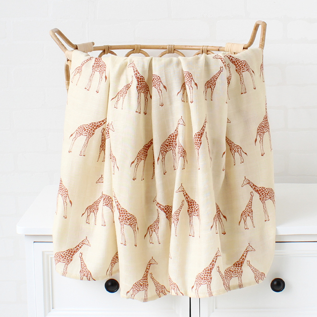 baby muslin swaddle blanket newborn beige print baby blanket infant wrap 70% bamboo 30% cotton spring summer