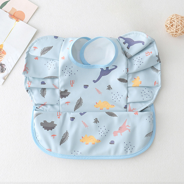 Waterproof Baby Food Eating Baby Bibs PU Cartoon Smock For Babies Feeding Clothes Sleeveless Bib With Pocket Newborn Baby Bib