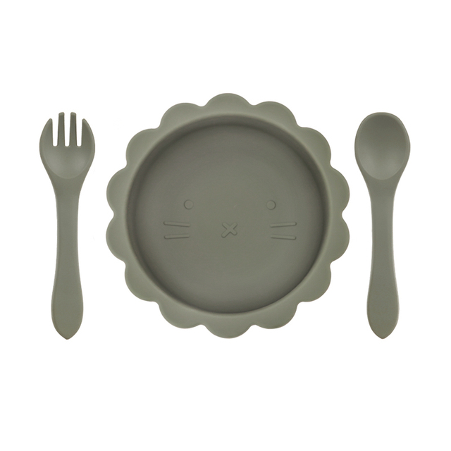 Cute silicone bowl children's complementary tableware food bowl BPA-free waterproof tableware plate wooden spoon silicone fork