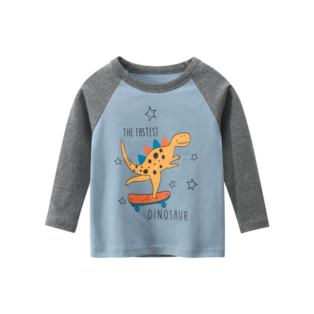 2022 New Kids Solid Cotton Long Sleeve T-shirt Tops Boys Girls Cute Animal Print Tees 2 3 4 5 6 7 8 Years Children Tops