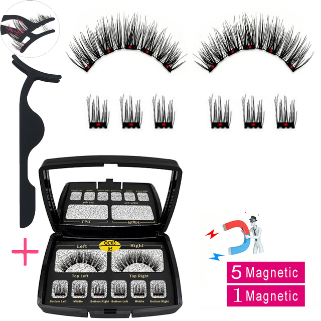 LIKOFO Magnetic Eyelashes with 5 Magnets Natural Handmade 3D/6D False Eyelashes Acrylic Box Long False Eyelashes Cosmetics for Gift