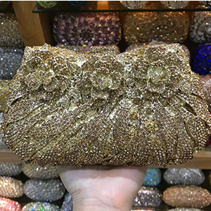 18 Colors Wedding Formal Dinner Clutch Women Golden Crystal Hand Evening Bags Metal Clutches Bags Flower Purse Wedding Purse