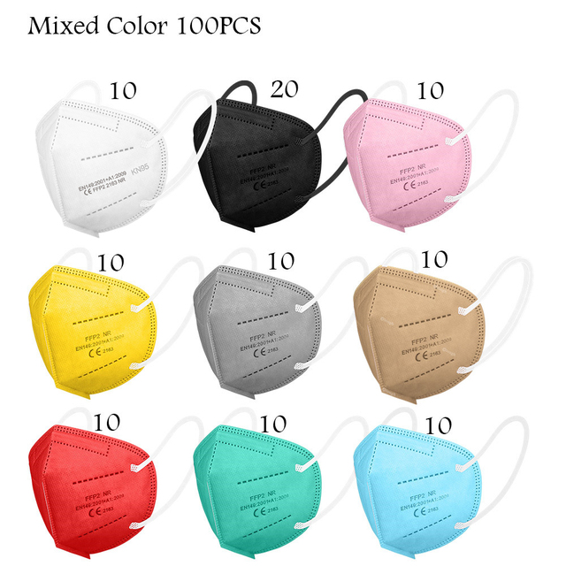 10-200pcs FFP2 Mask Respirator KN95 Mascarilla Fpp2 homology ada 5 Ply Mascarillas FP2 Black Masks Adult Face Dust Protection FFP3