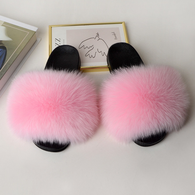 Genuine Fluffy Fur Slippers Women Summer Indoor Flip Flops Fur Sandals Slides Ladies Home Furry Plush Shoes Woman Fur Slides