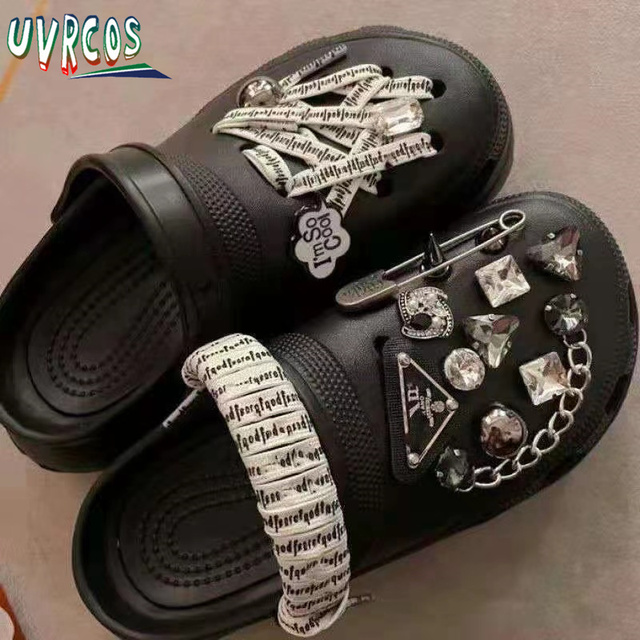 1 Set Handmade DIY Crocs Charms Bling JIBZ Buckle Rhinestone Accessories Metal Chain Clog Garden Shoe Decoration Girls 지지