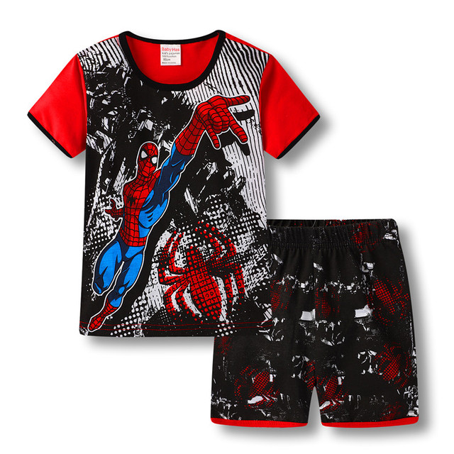 Children's short-sleeved cotton pajamas summer clothes children's sleepwear cartoon T-shirt spiderman