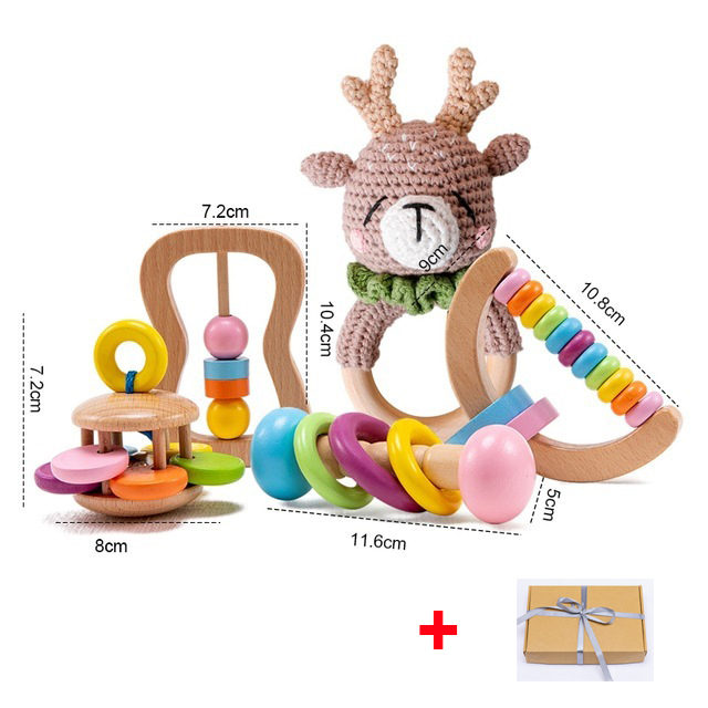 Let's Make Baby Bath Toy Set Double Sided Cotton Blanket Wooden Rattle Bracelet Crochet Toys Baby Birth Gift Products For Kids