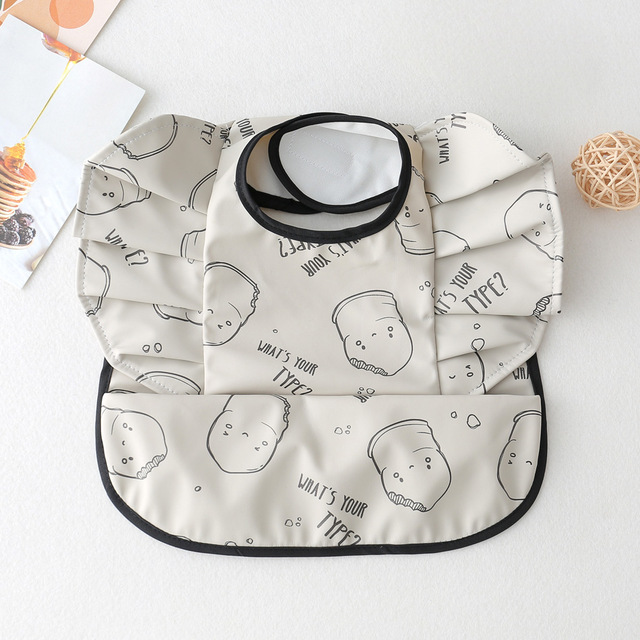 Waterproof Baby Food Eating Baby Bibs PU Cartoon Smock For Babies Feeding Clothes Sleeveless Bib With Pocket Newborn Baby Bib