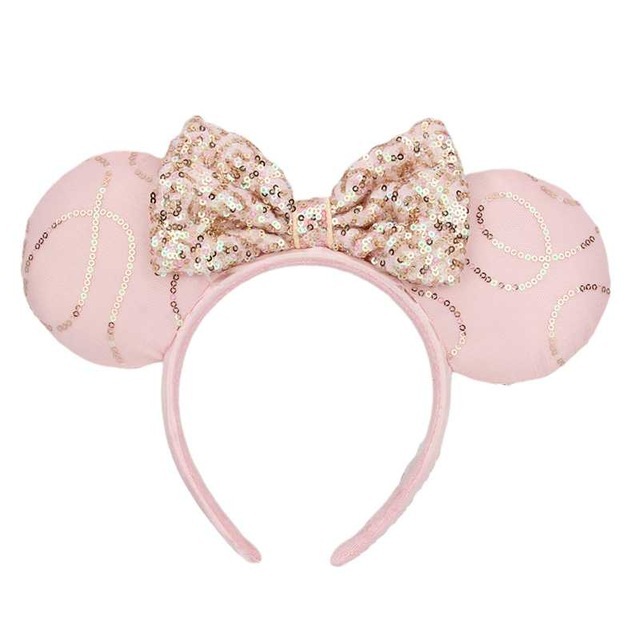 New Disney Mickey Mouse Ears Headband Space Lunar Mountain New Year Minnie Bow Pink Sequins Cartoon Anime Headdress Headband Gif