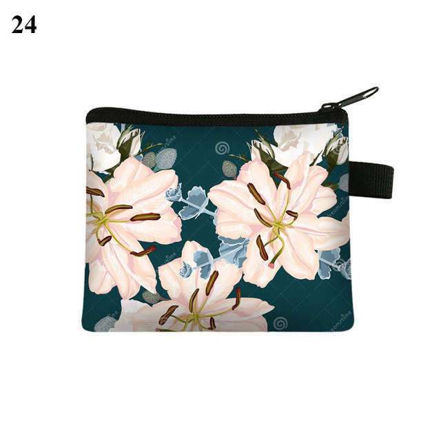 Fashion Brand Wallet Women Lovely Bowknot Flower Print Small Coin Bag Wallet Canvas Zipper Female Coin Purse Purse Earphone