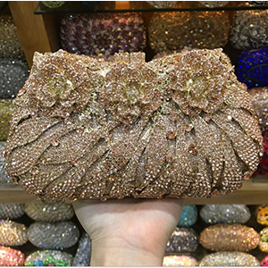 18 Colors Wedding Formal Dinner Clutch Women Golden Crystal Hand Evening Bags Metal Clutches Bags Flower Purse Wedding Purse