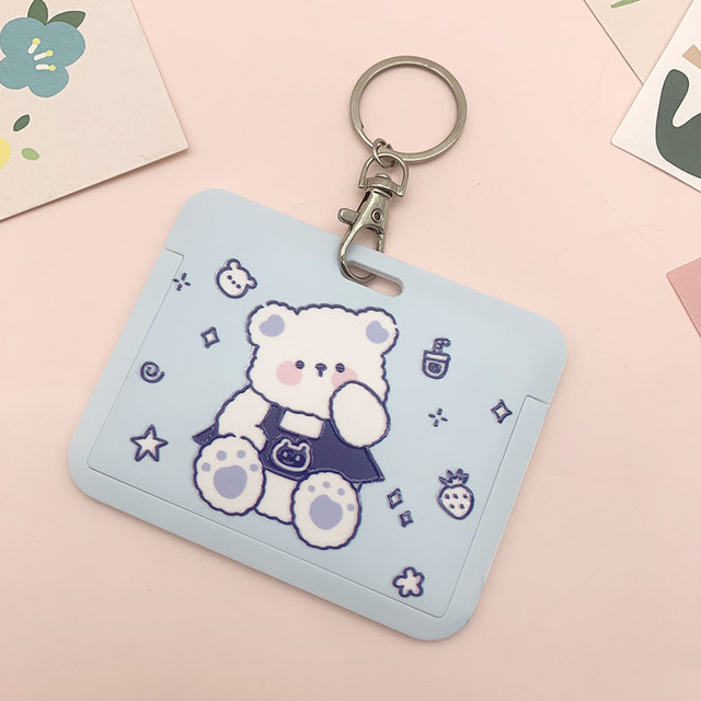 New Women Card Holder Lanyard ID Badge Card Holders Girls Cute Bear Bank Certificate Photocard Name Card Cover Female