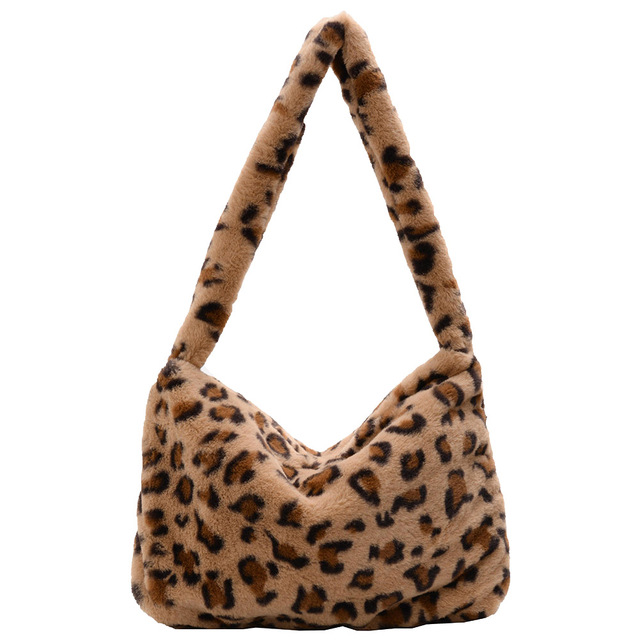 Fashion Women Cow Print Small Shoulder Bags Female Winter Plush Underarm Bags Leopard Zebra Pattern Fluffy Tote Bags Small Purses