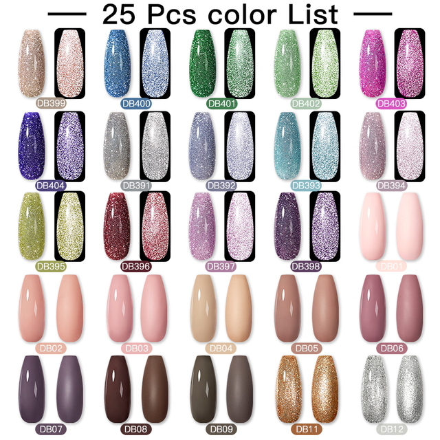 Mtssii 60pcs Color Gel Nail Polish Set Glitter Nail Sequins Gel Soak Off UV Gel Semi Permanent Base Top Gel Nail Art Salon Kits