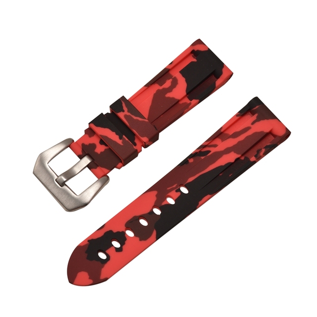 HQ Silicone Strap 20 22 24 26mm Camouflage Watch Band Silicone Rubber Watchband Replacement for PAM Strap and Steel Buckle