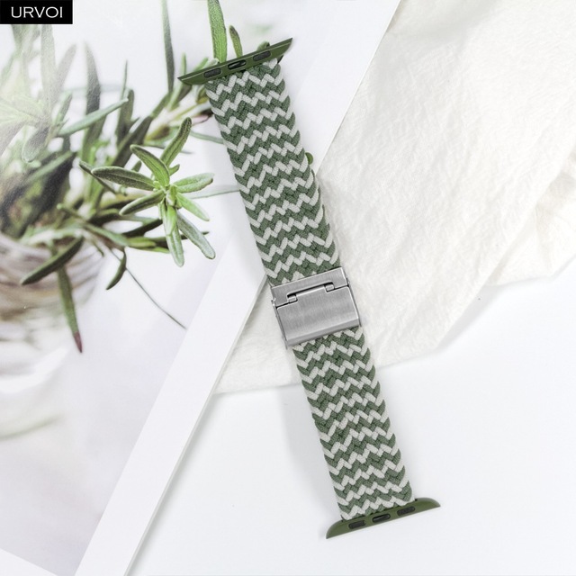 URVOI Braided Solo Loop Strap for Apple Watch Series 7 6 SE 5 4 3 2 1 Camo Strap Stretchable Folding Buckle for iWatch 41 45mm