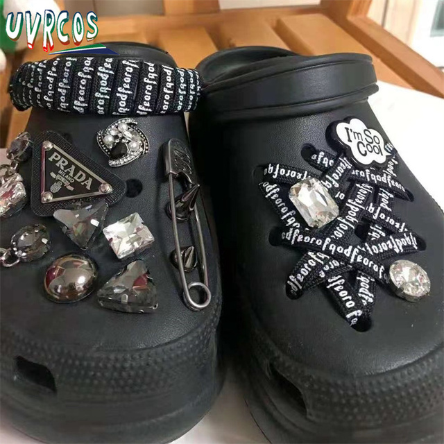 1 Set Handmade DIY Crocs Charms Bling JIBZ Buckle Rhinestone Accessories Metal Chain Clog Garden Shoe Decoration Girls 지지