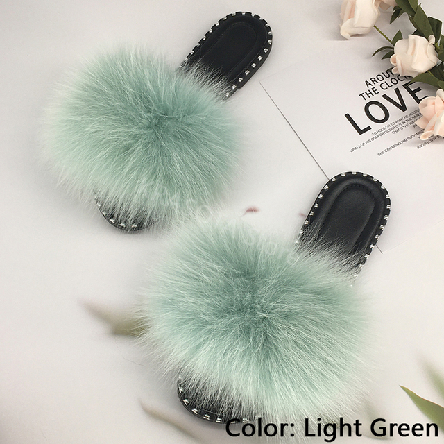 women flip flops summer fluffy slippers luxury real fur slides for women fluffy sliders jelly shoes woman flat sandals with fur