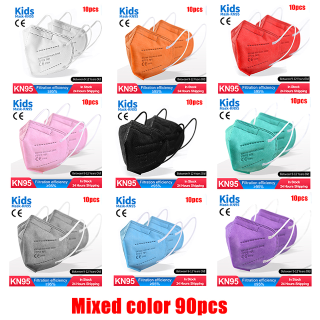 ffp2 kids mask anti-dust breathable 5 layers multicolor european specification reusable girls 9-12 years kn95 face mask