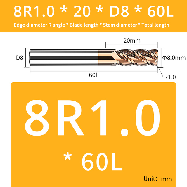 AUG Tool Corner Radial End Mill CNC R Bull Nose Milling Cutter Tungsten Carbide Steel Metal Router Tool R0.5 R1 4 Flutes