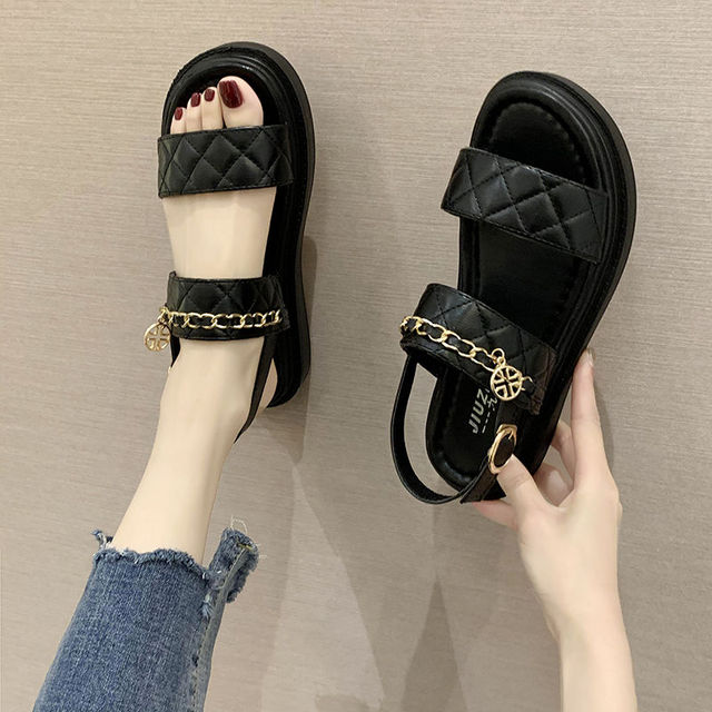 Women's Faux Leather Skirt Female Sandals 2020 Summer Fashion Sports Joker Flats For Women Ins Rome Platform Sandals Women