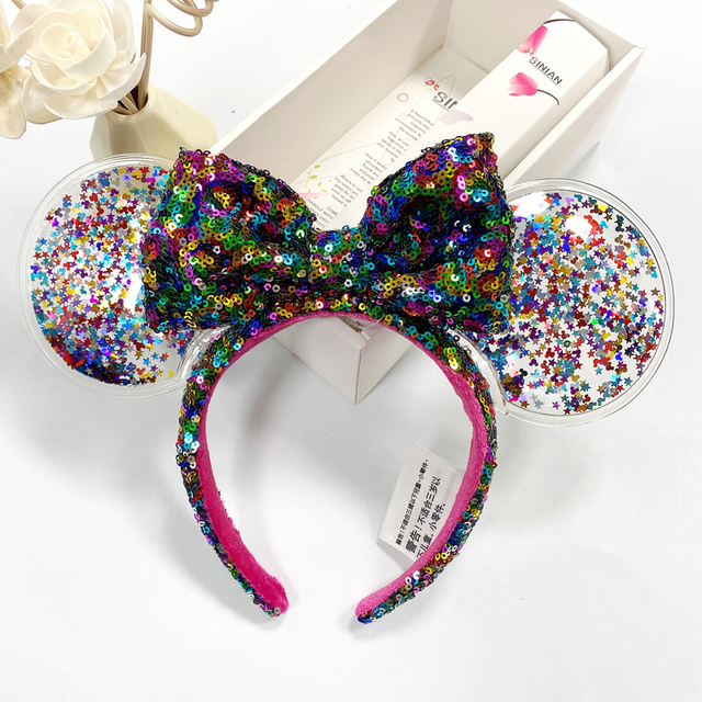 Original Disney Mickey Mouse Headband for Women Sequin Ears Costume Headband Cosplay Plush Adult Kids Headband