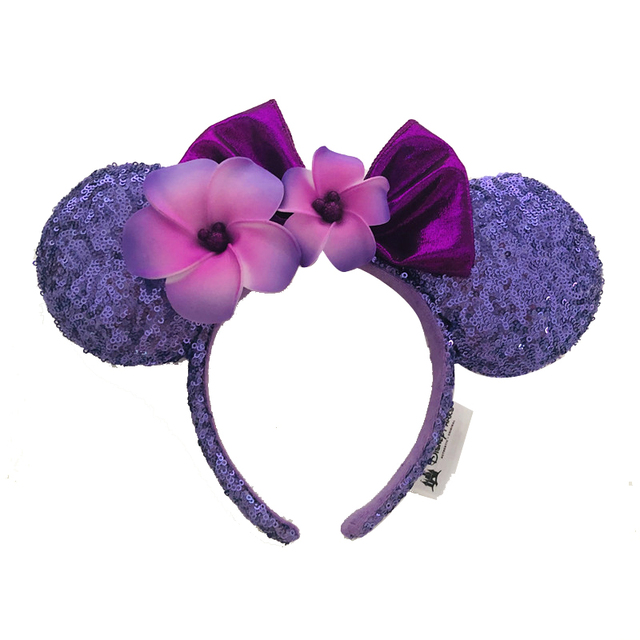 New Disney Mickey Mouse Ears Headband Space Lunar Mountain New Year Minnie Bow Pink Sequins Cartoon Anime Headdress Headband Gif