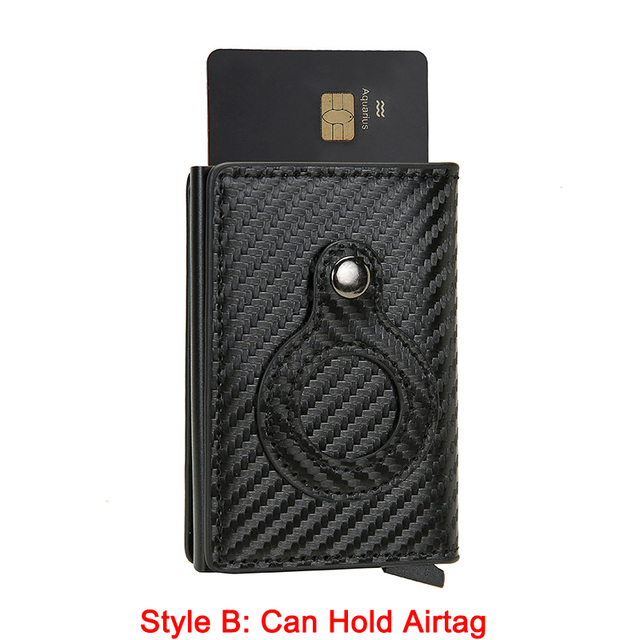 DIENQI Men's Carbon Fiber Card Holder, Branded, Charming Black, Leather Three Layers, Small for Money