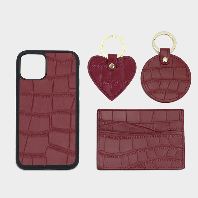 Customized Name Card Holder Leather Heart Keychain Embossed Crocodile Leather Phone Case for iPhone 11,12 Pro Max Gift Box Set