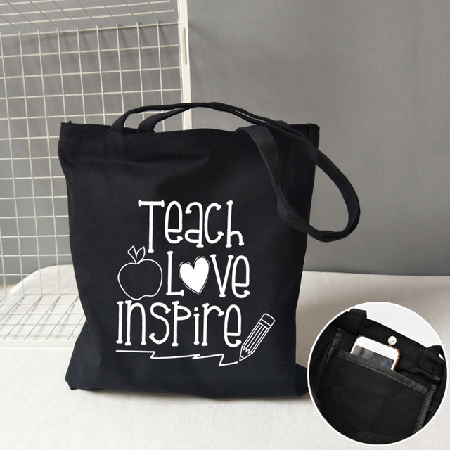 Teacher life rainbow small cotton bag teacher canvas bag graduation gifts tote big teachers appreciation or year-end gift