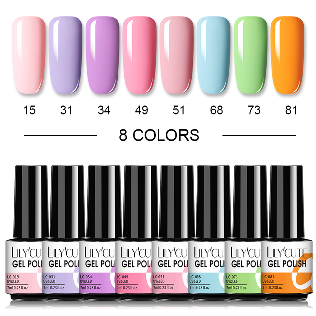 LILYCUTE 10/20/8/2pcs Gel Nail Polish Set Semi Permanent Glitter Hybrid Varnish Base Top Coat Soak Off UV LED Nails Gel