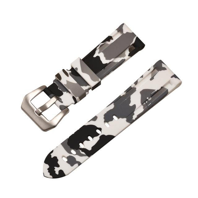 HQ Silicone Strap 20 22 24 26mm Camouflage Watch Band Silicone Rubber Watchband Replacement for PAM Strap and Steel Buckle