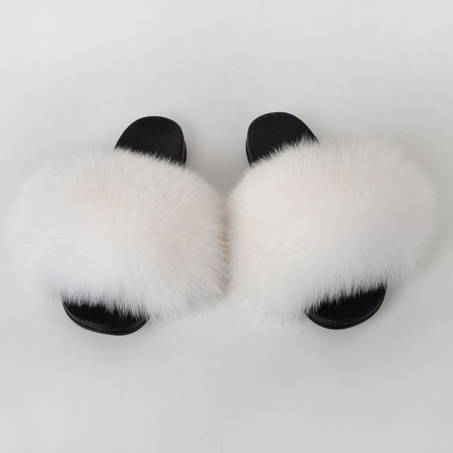 Genuine Fluffy Fur Slippers Women Summer Indoor Flip Flops Fur Sandals Slides Ladies Home Furry Plush Shoes Woman Fur Slides