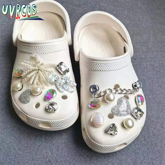 1 Set Handmade DIY Crocs Charms Bling JIBZ Buckle Rhinestone Accessories Metal Chain Clog Garden Shoe Decoration Girls 지지