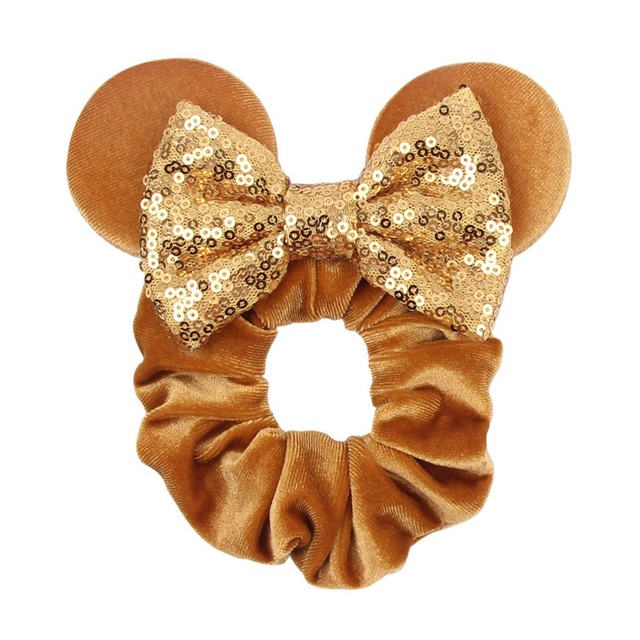 Little Girls Hair Band Kids Mickey Minnie Soft Hair Bow Children Sequin Velvet Ponytail Holders Baby No Damage Rubber Hair Tie