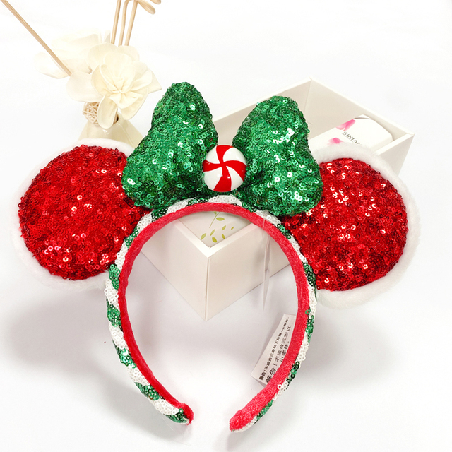 Original Disney Mickey Mouse Headband for Women Sequin Ears Costume Headband Cosplay Plush Adult Kids Headband