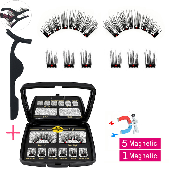 LIKOFO Magnetic Eyelashes with 5 Magnets Natural Handmade 3D/6D False Eyelashes Acrylic Box Long False Eyelashes Cosmetics for Gift